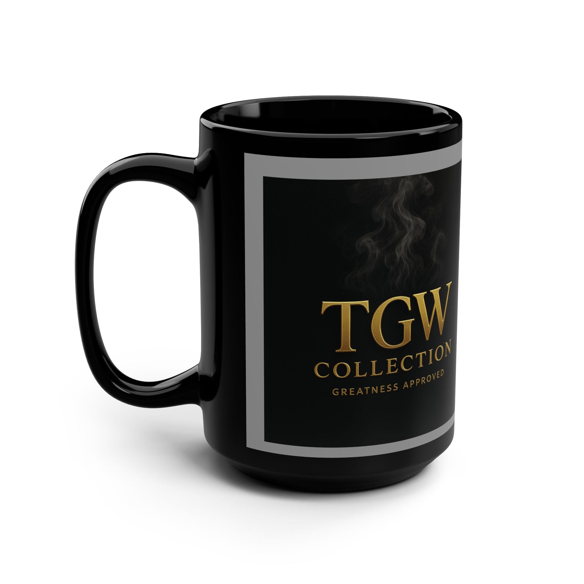 Elegant Black Mug, 15oz Coffee Cup, TGW Collection, Greatness Approved, Perfect Gift for Coffee Lovers, Office Essentials, Unique Home Decor