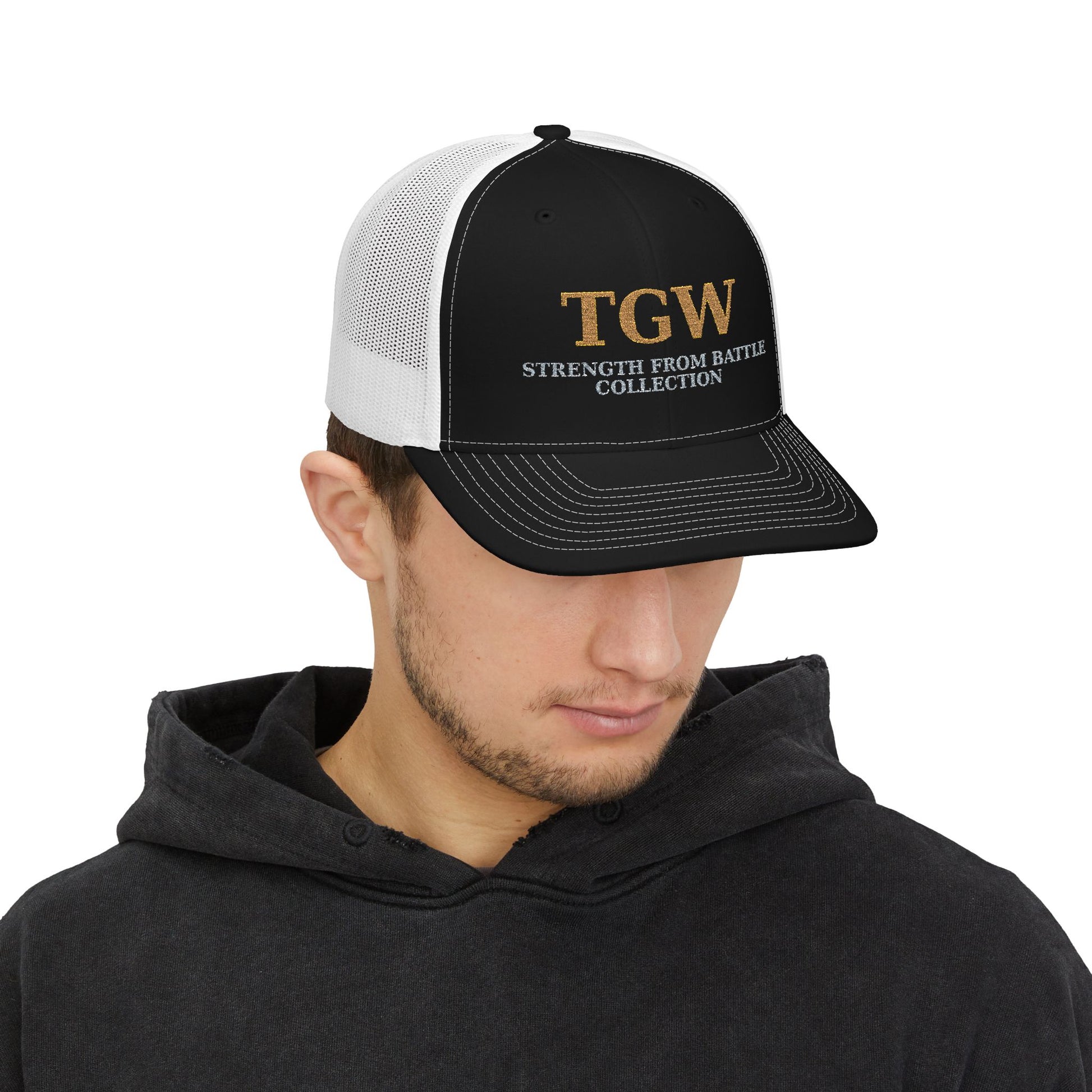 Embroidered Snapback Trucker Cap - Strength from Battle Collection, Adjustable Hat for Outdoors, Sportswear, Trendy Gift