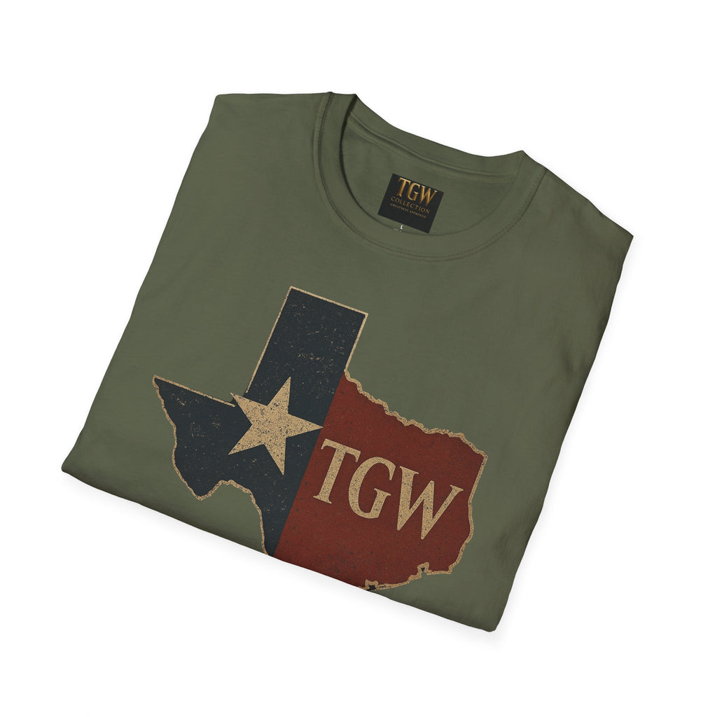 Texas Flag Outline T-Shirt with TGW Monogram — Rustic Lone Star Graphic Tee