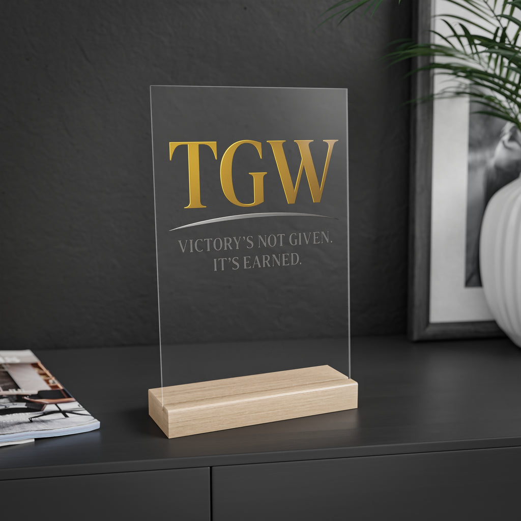 Elegant Acrylic Motivational Sign with Wooden Stand, Inspirational Desk Decor, Home Office Decoration, Perfect Gift for Graduates
