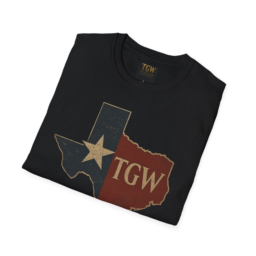 Texas Flag Outline T-Shirt with TGW Monogram — Rustic Lone Star Graphic Tee