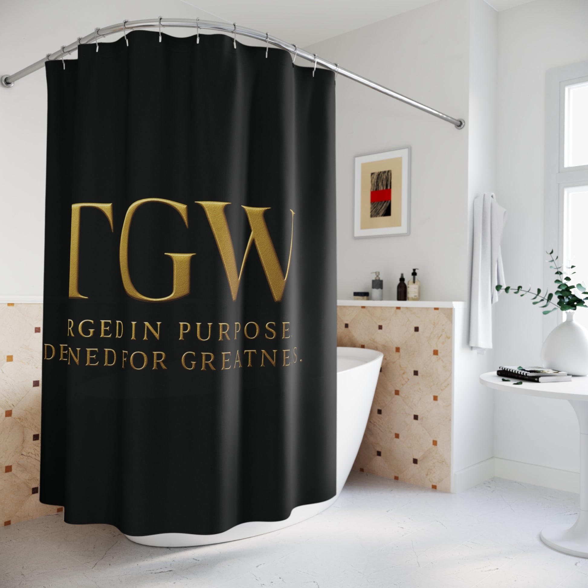 Luxurious Gold Text Shower Curtain, Modern Bathroom Decor, Elegant Gift for Her, Stylish Home Accessories, Unique Housewarming Present