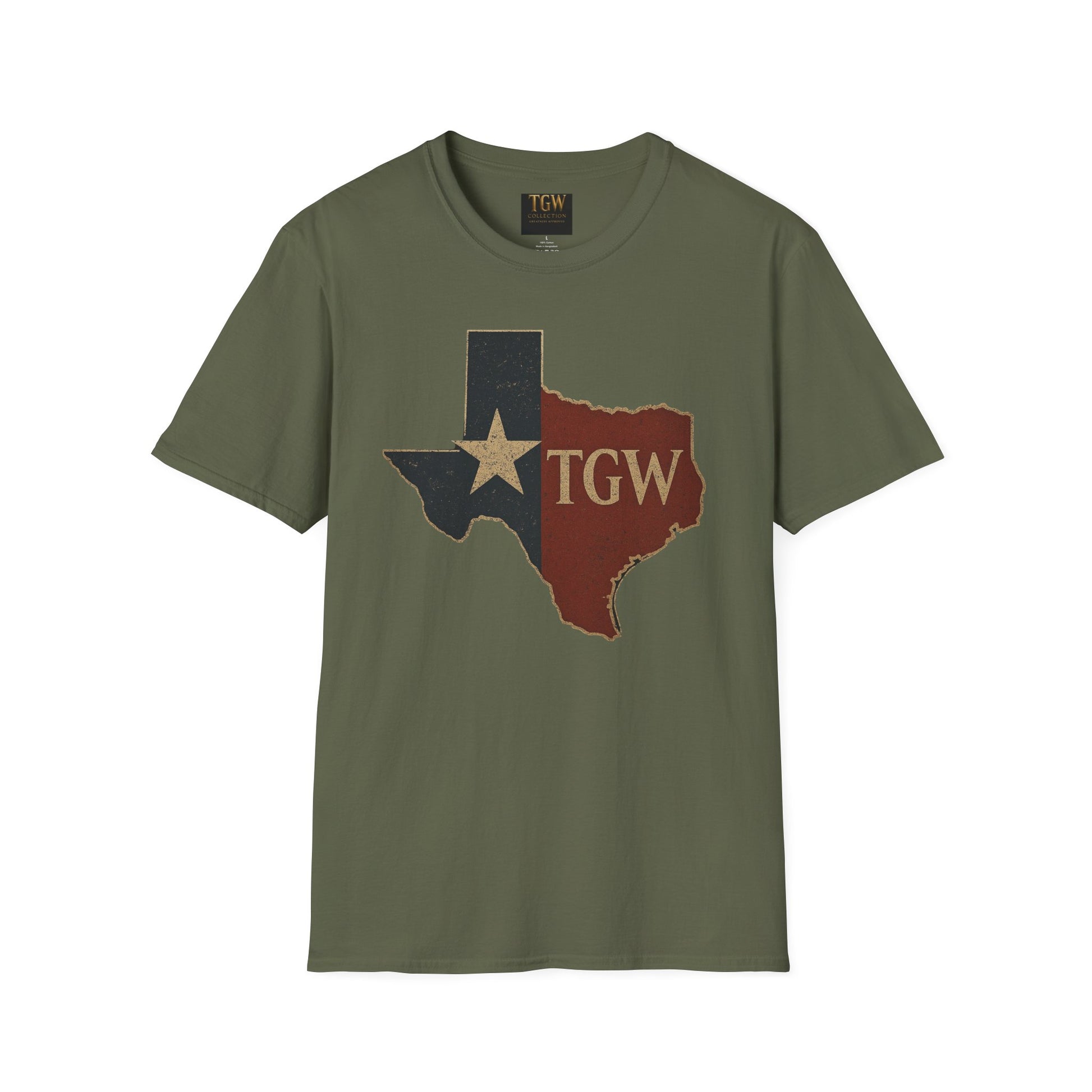 Texas Flag Outline T-Shirt with TGW Monogram — Rustic Lone Star Graphic Tee