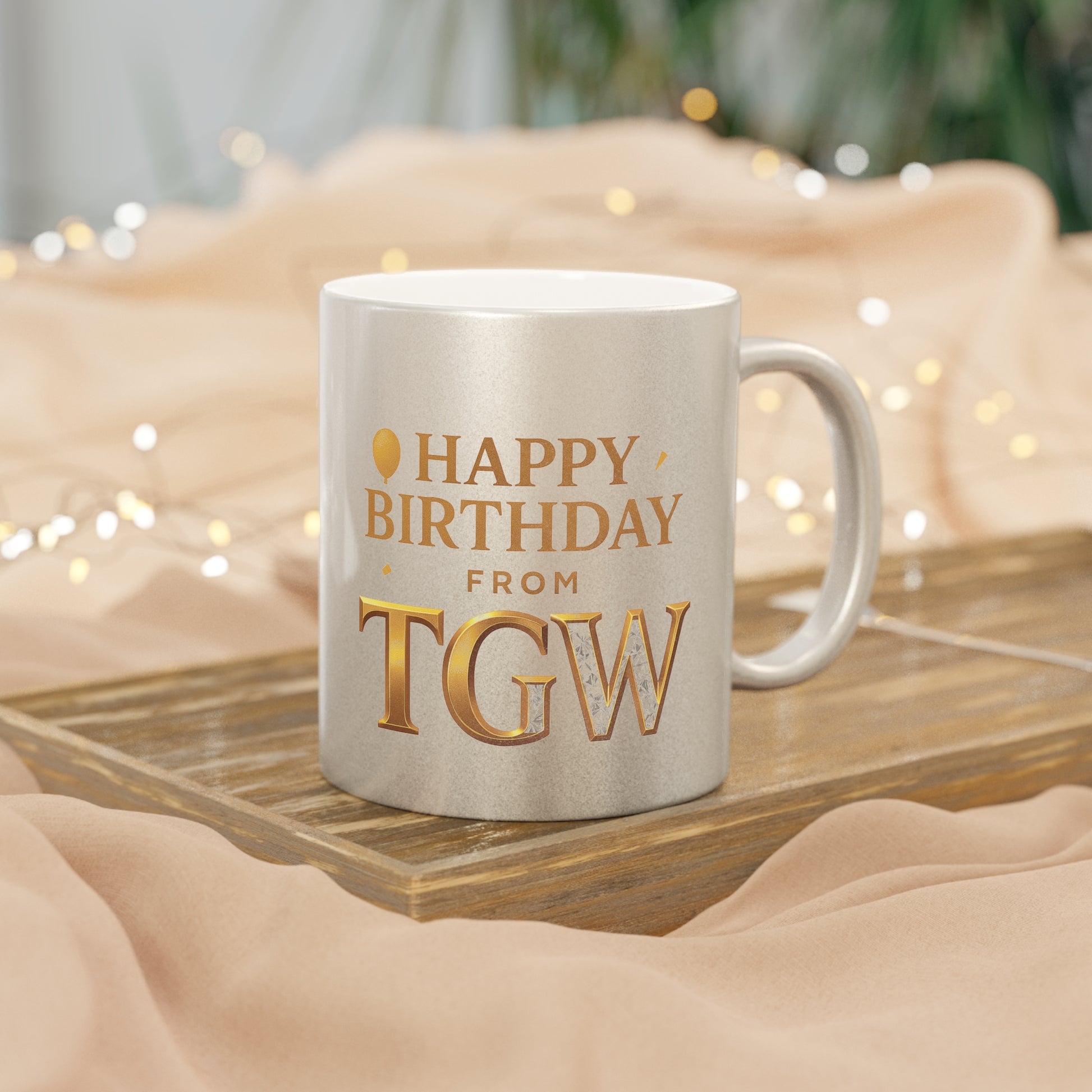Birthday Celebration Metallic Mug, Personalized Silver/Gold Coffee Cup, Unique Gift, Special Occasion Drinkware, Holiday