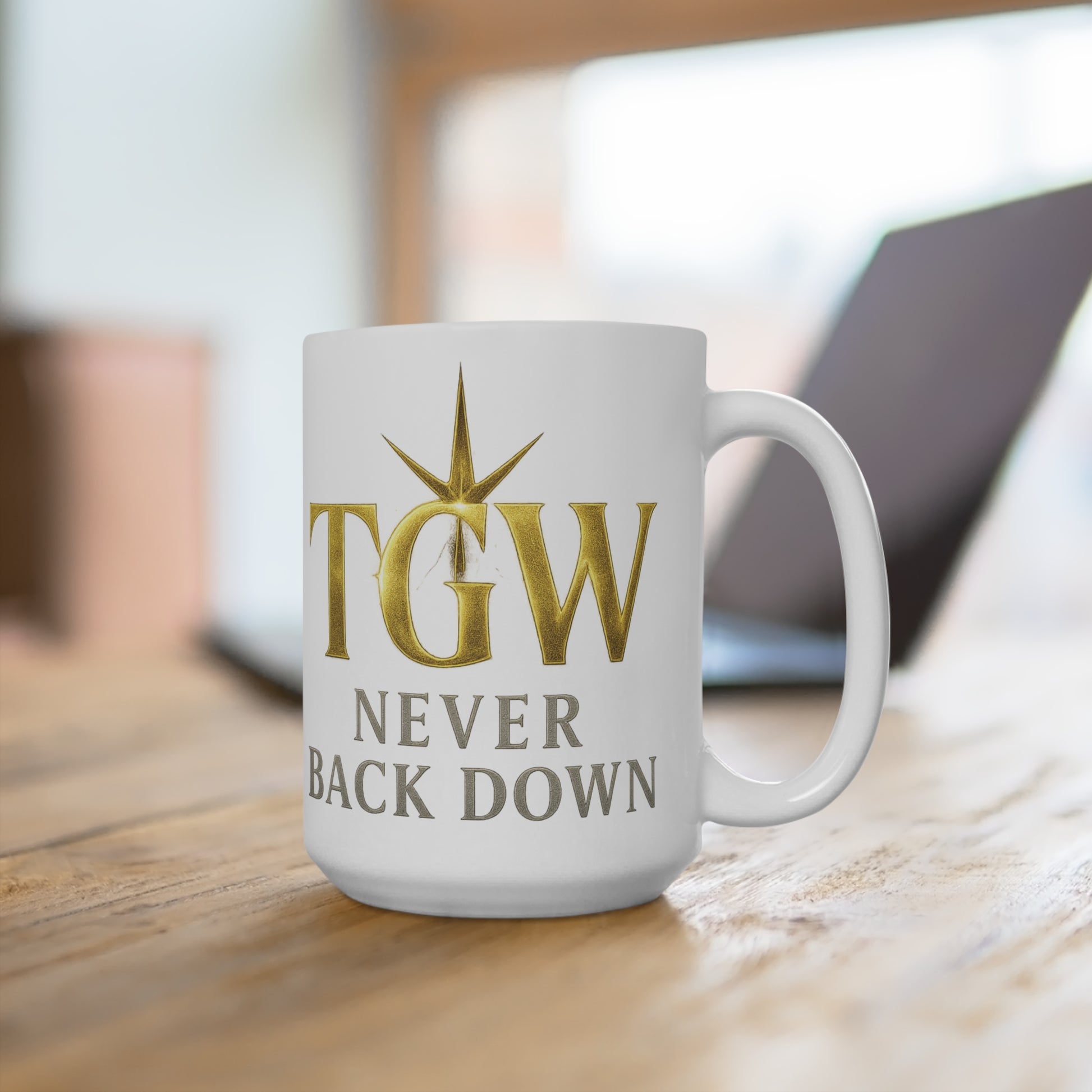 Inspirational Mug - "Never Back Down" Coffee Cup for Motivation, Gift for Friends, Self-Care, Office Decor, Motivational Gift