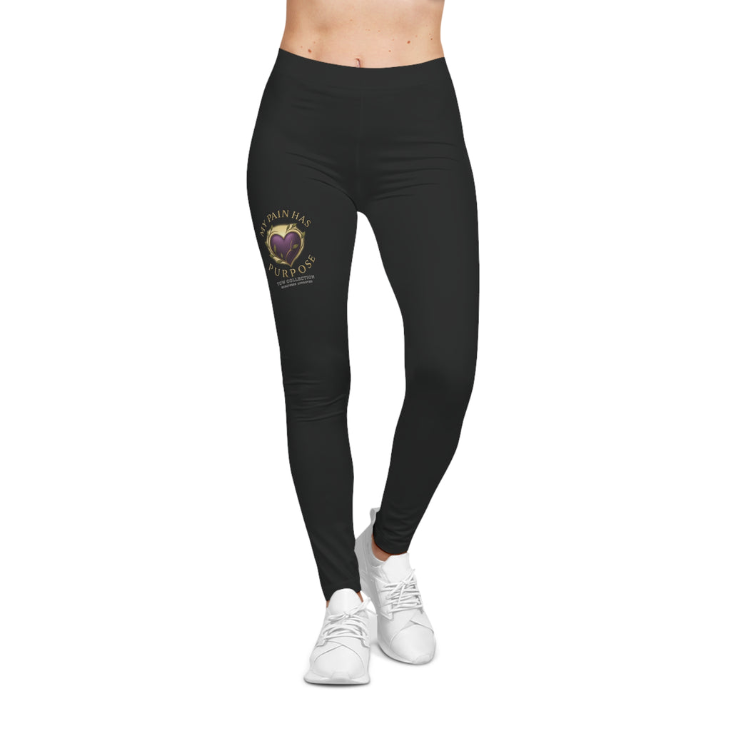 Women's Black Leggings with Gold Heart 'My Pain Has Purpose' Inspirational Design