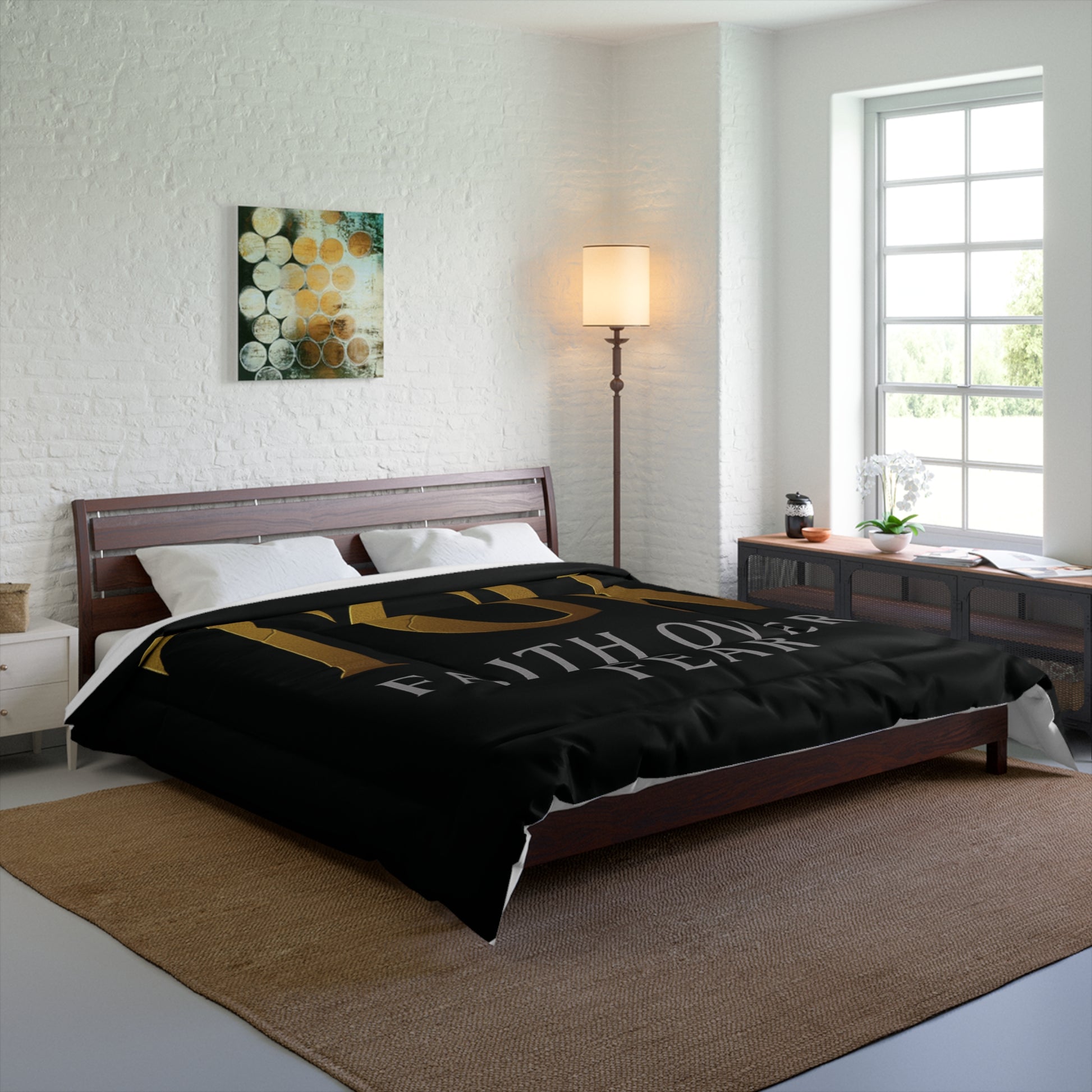 Faith Over Fear Comforter | Inspirational Bedding for a Cozy Home, Motivational Bedroom Decor, Modern Home