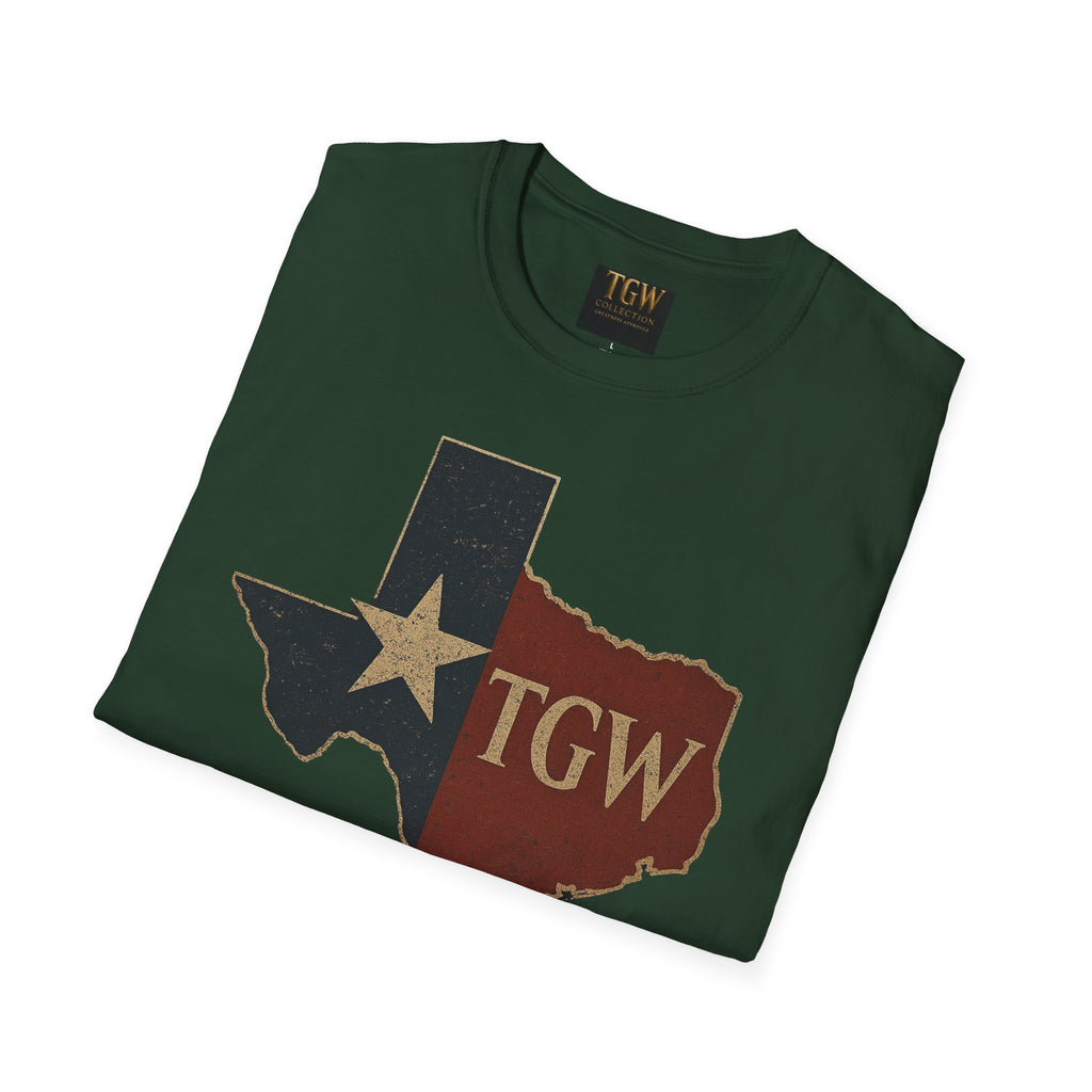 Texas Flag Outline T-Shirt with TGW Monogram — Rustic Lone Star Graphic Tee