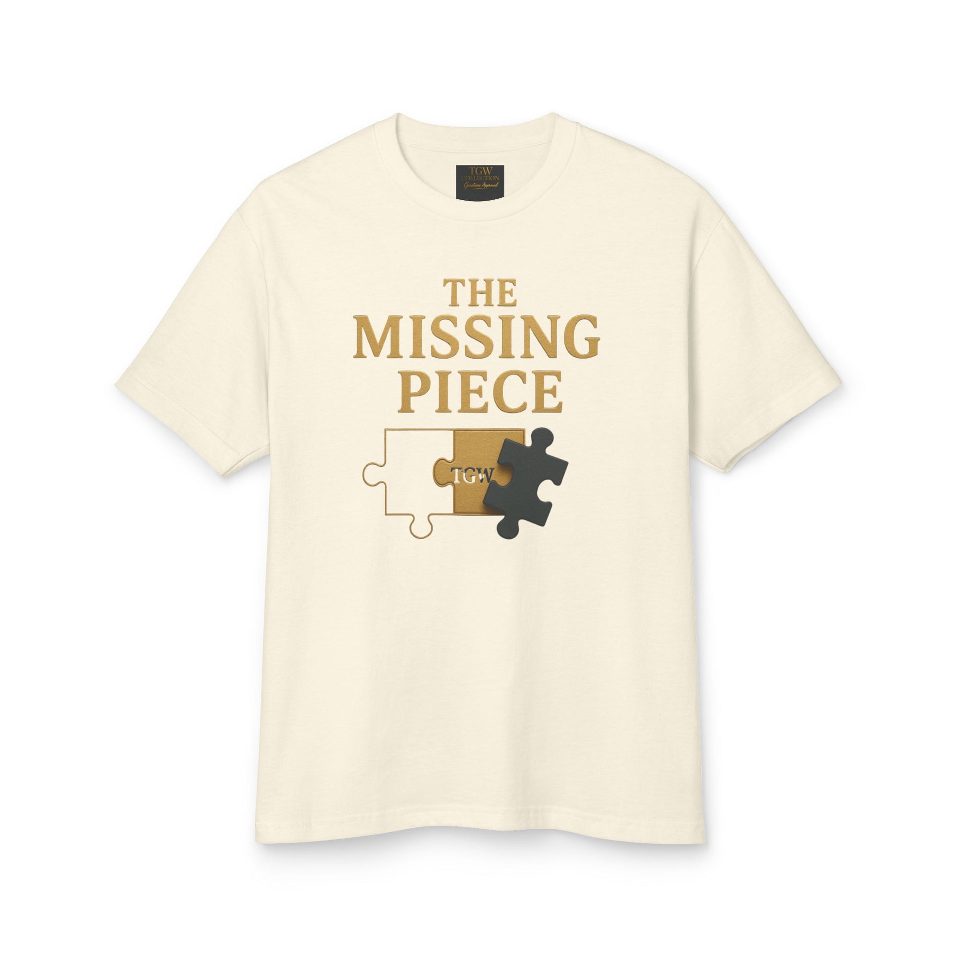 Puzzle-Themed Heavyweight Cotton Tee, Casual Wear