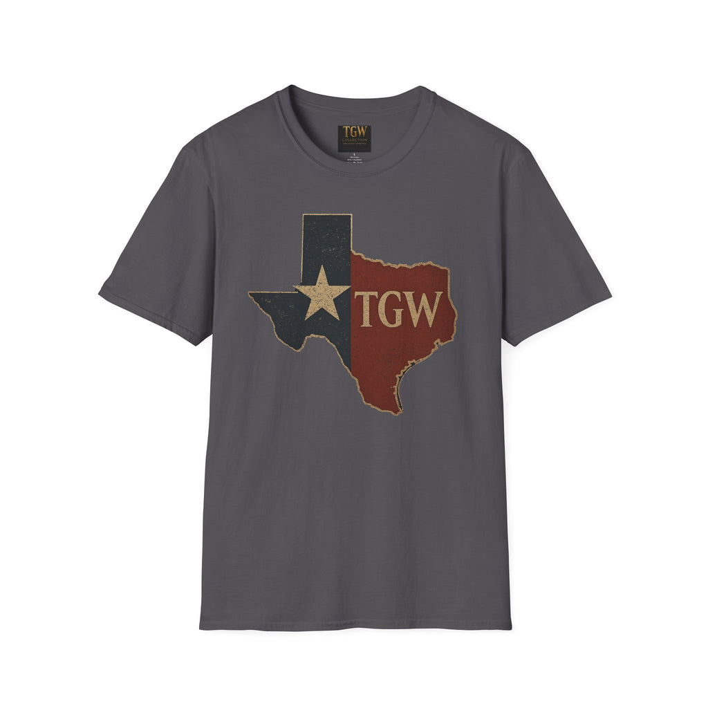 Texas Flag Outline T-Shirt with TGW Monogram — Rustic Lone Star Graphic Tee