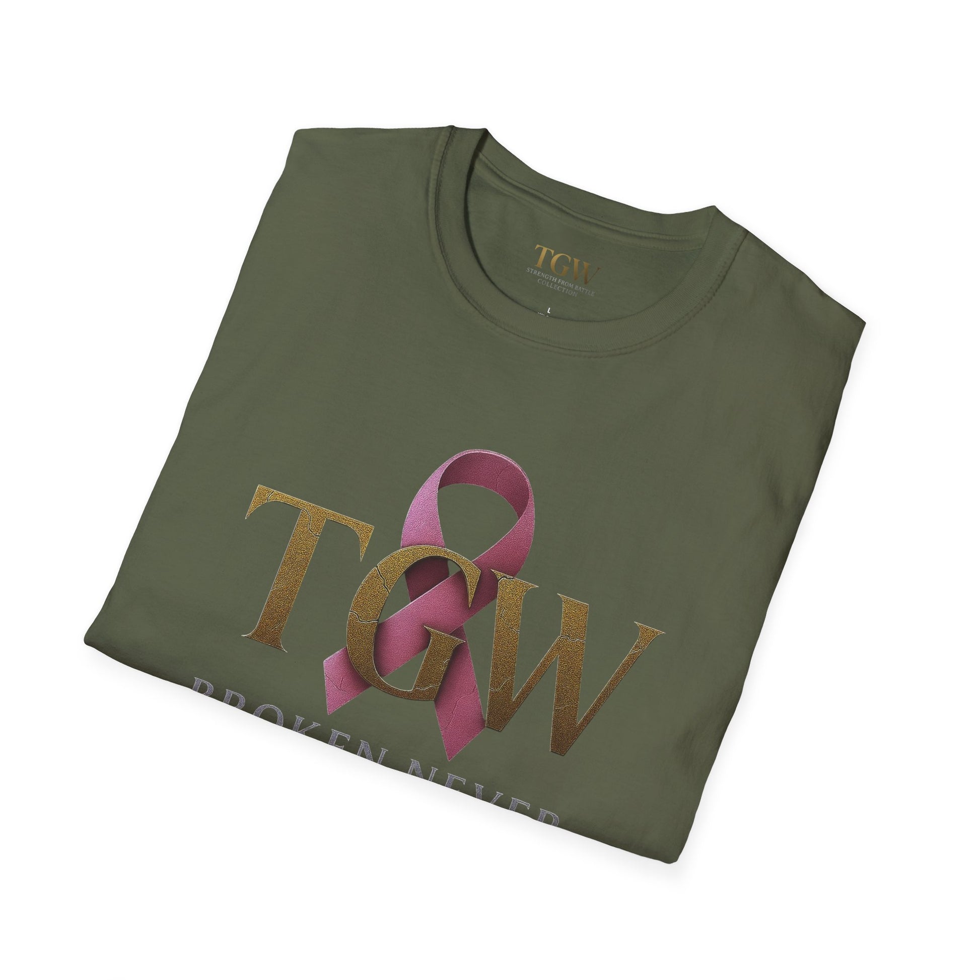 Inspirational T-Shirt: "Broken Never Beat Me" | Motivation, Support, Awareness, Gift for Her, Cancer Survivor