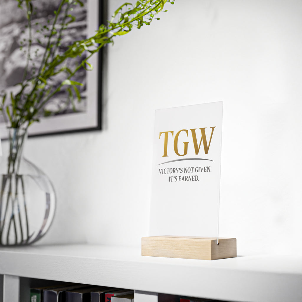 Elegant Acrylic Motivational Sign with Wooden Stand, Inspirational Desk Decor, Home Office Decoration, Perfect Gift for Graduates