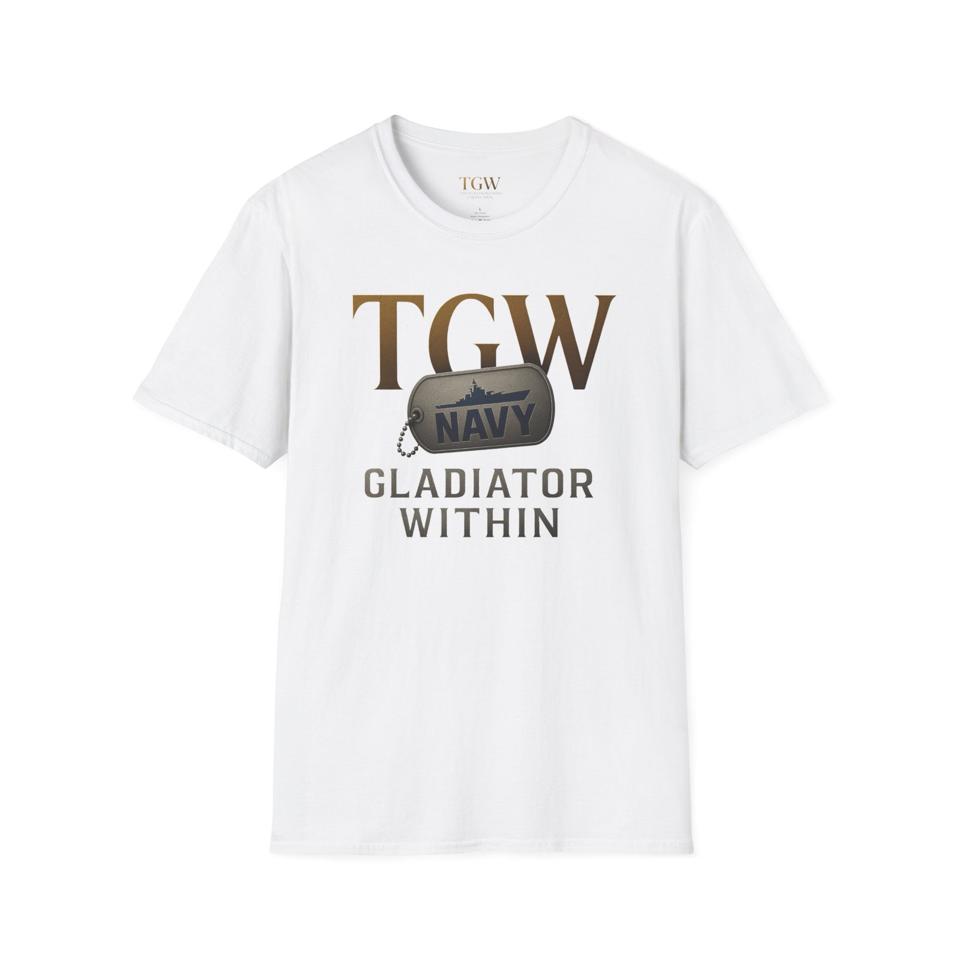 Navy Gladiator Within T-Shirt, Softstyle Tee for Veterans, Motivational Shirt, Gift for Military Families, Casual Everyday Wear