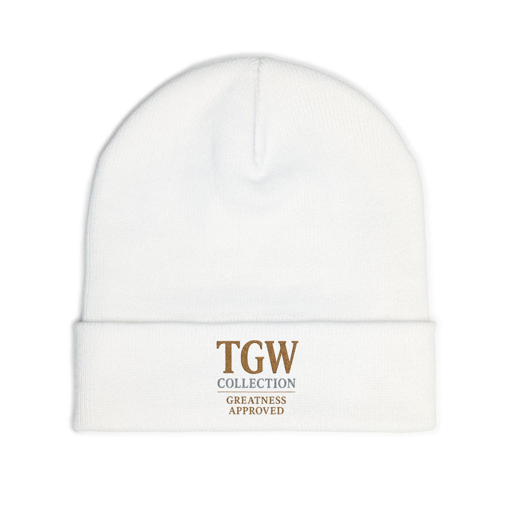 Elegant Rose Gold Embroidered Knit Beanie, Stylish Winter Hat, Cozy Gift for Her, Fashion Accessory, Birthday and Holiday Essential