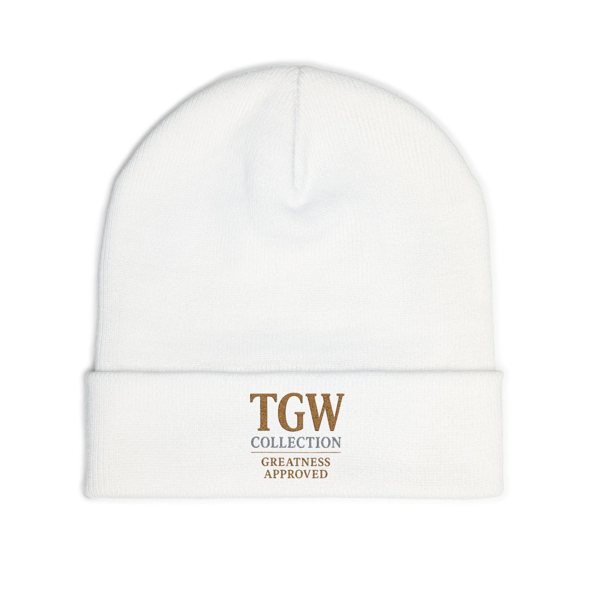 Elegant Rose Gold Embroidered Knit Beanie, Stylish Winter Hat, Cozy Gift for Her, Fashion Accessory, Birthday and Holiday Essential