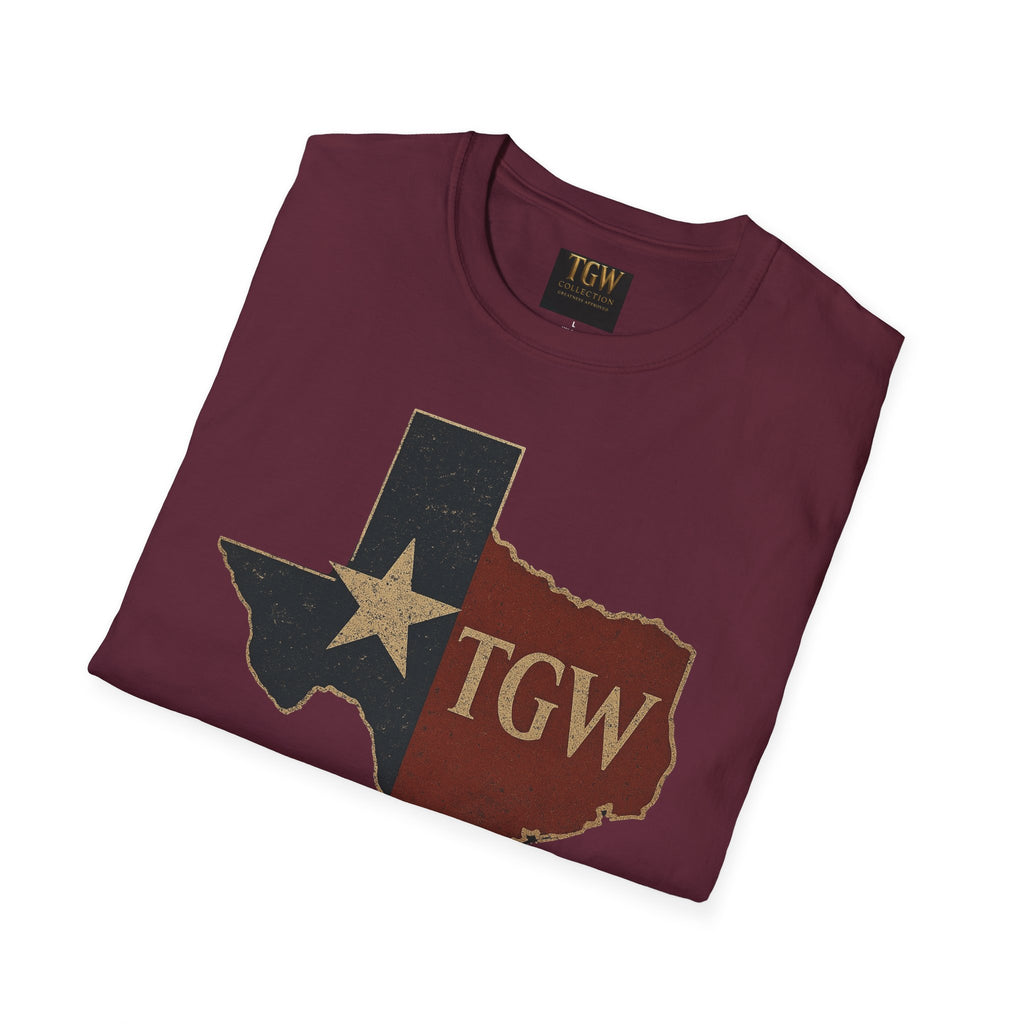Texas Flag Outline T-Shirt with TGW Monogram — Rustic Lone Star Graphic Tee
