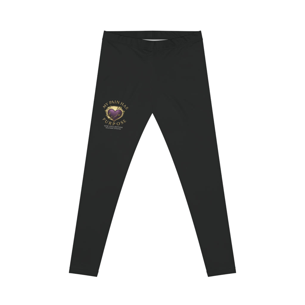 Women's Black Leggings with Gold Heart 'My Pain Has Purpose' Inspirational Design
