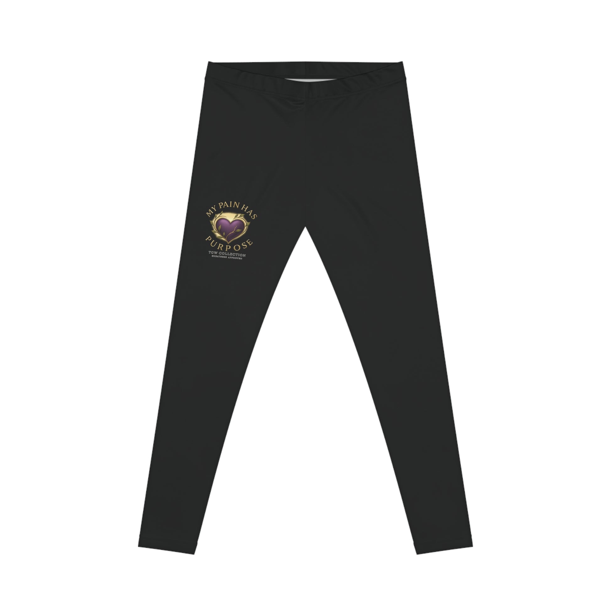 Women's Black Leggings with Gold Heart 'My Pain Has Purpose' Inspirational Design