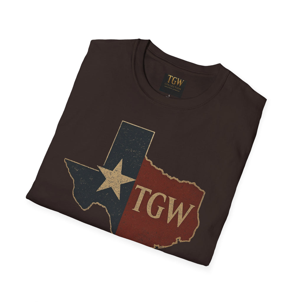 Texas Flag Outline T-Shirt with TGW Monogram — Rustic Lone Star Graphic Tee