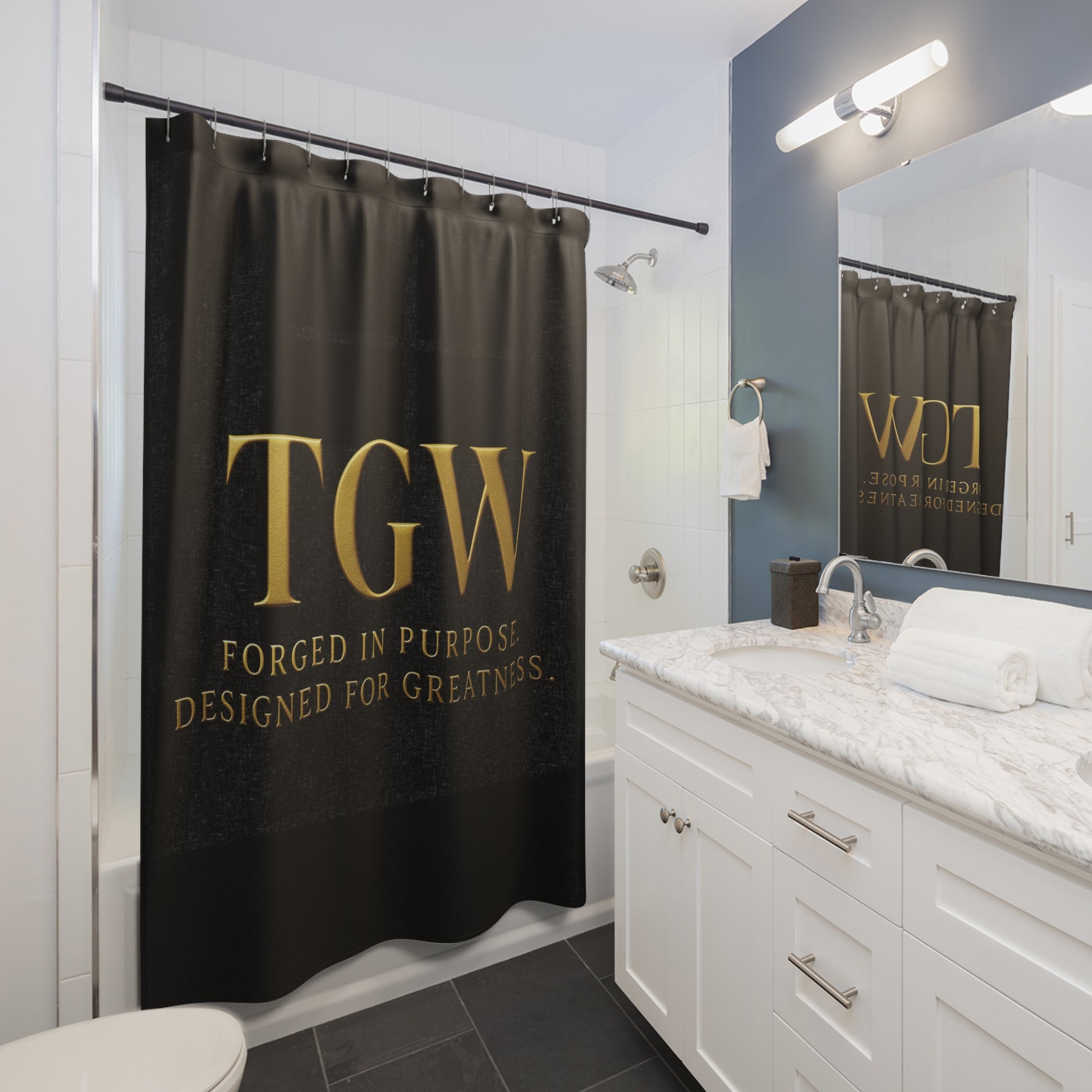 Luxurious Gold Text Shower Curtain, Modern Bathroom Decor, Elegant Gift for Her, Stylish Home Accessories, Unique Housewarming Present