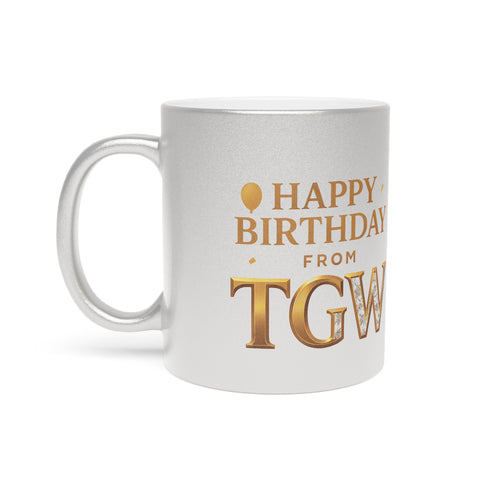 Birthday Celebration Metallic Mug, Personalized Silver/Gold Coffee Cup, Unique Gift, Special Occasion Drinkware, Holiday
