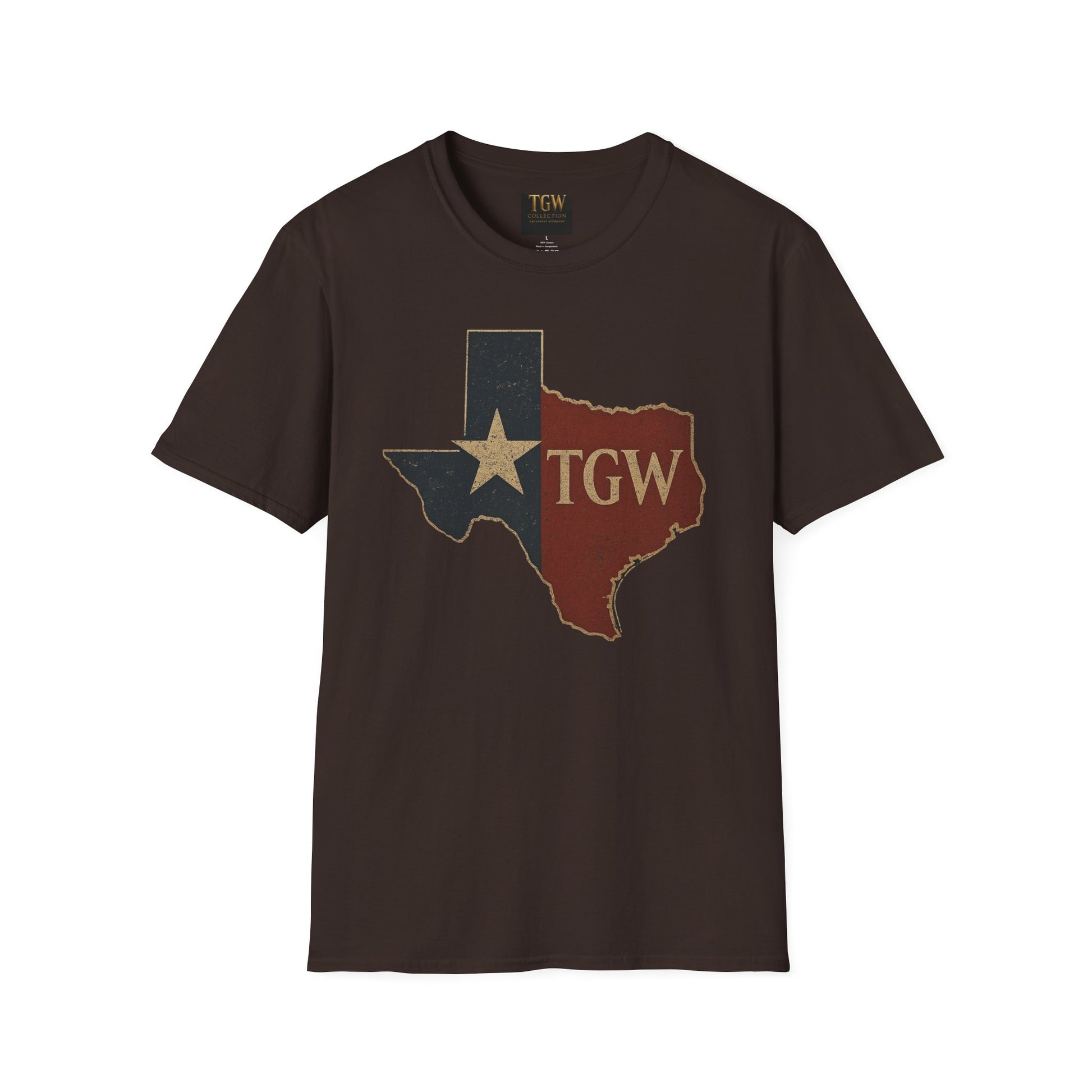 Texas Flag Outline T-Shirt with TGW Monogram — Rustic Lone Star Graphic Tee