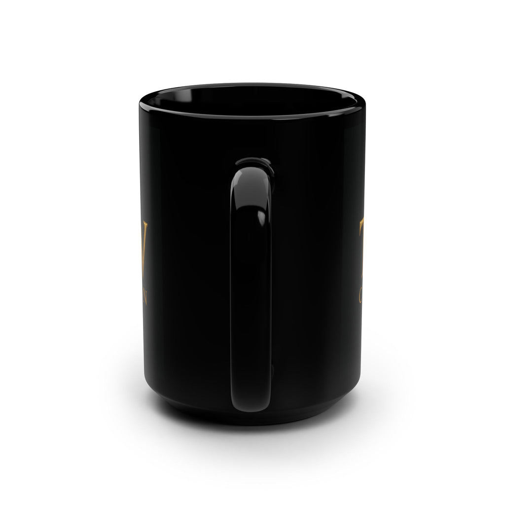 Elegant Black Mug with Golden Logo, Coffee Lover Gift, Stylish Tea Cup, Home Office Decor, Birthday Present Idea
