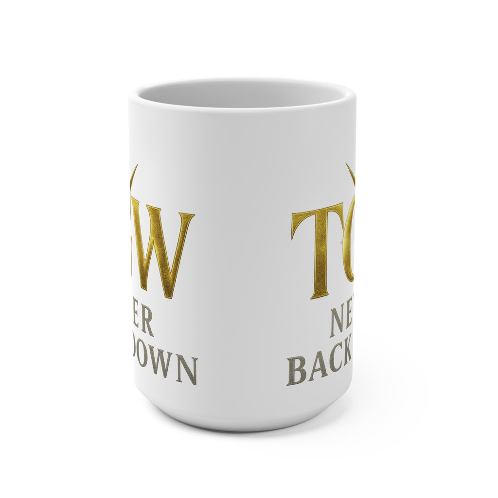 Inspirational Mug - "Never Back Down" Coffee Cup for Motivation, Gift for Friends, Self-Care, Office Decor, Motivational Gift