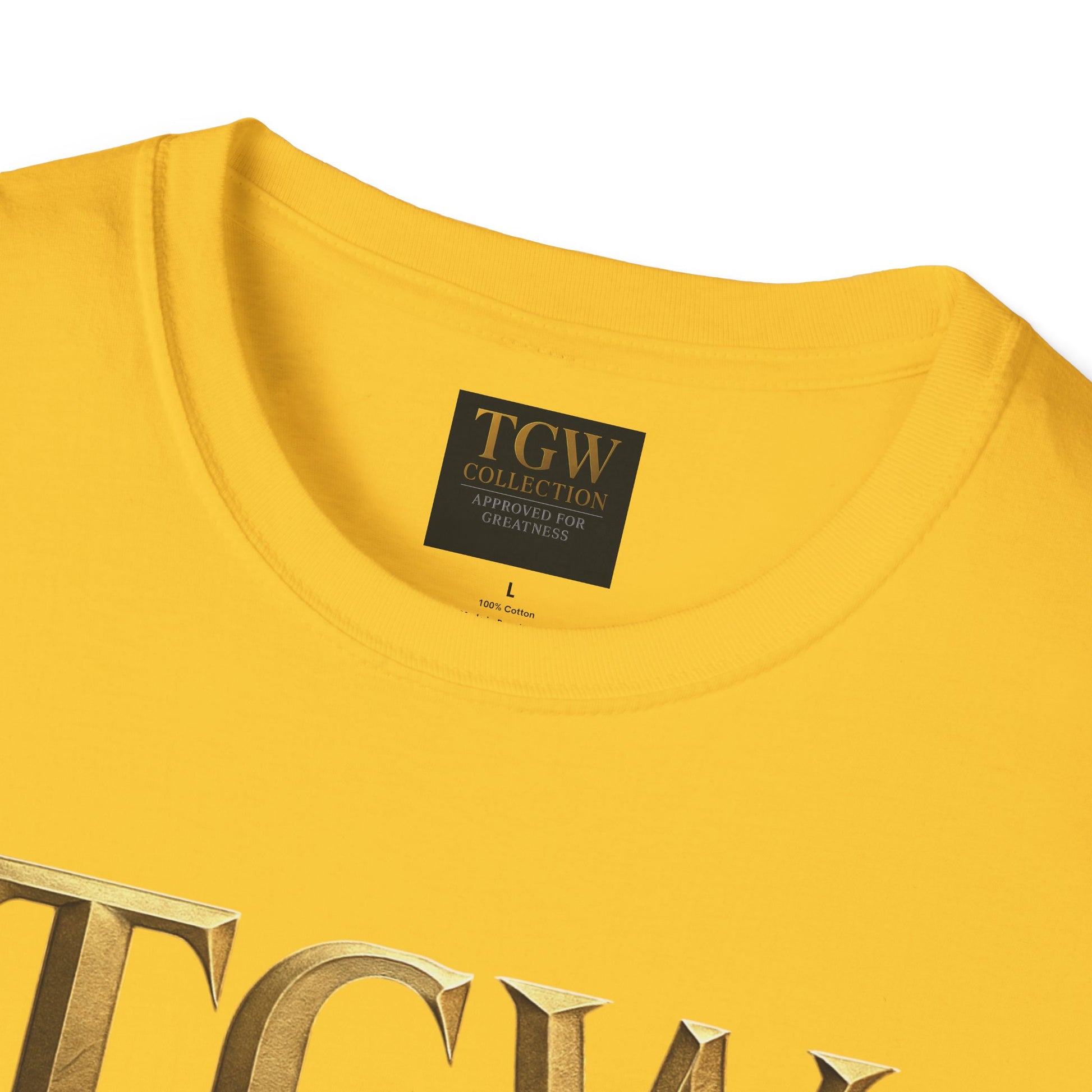 Elegant Gold Lettering Soft style T-Shirt, Casual Tee, Stylish Apparel, Gift for Fashion Lovers, Everyday Wear
