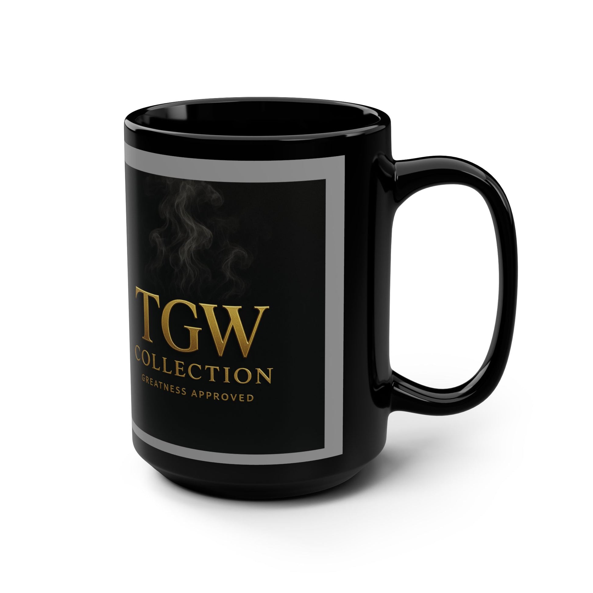 Elegant Black Mug, 15oz Coffee Cup, TGW Collection, Greatness Approved, Perfect Gift for Coffee Lovers, Office Essentials, Unique Home Decor
